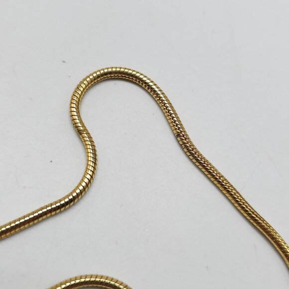 Gold Tone Snake Chain Necklace With Oval Snowflake Obsidian Pendant Vintage - Picture 4 of 5